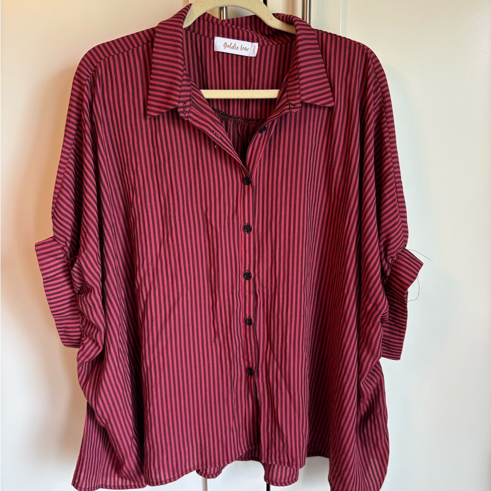 Boutique Red and Black Oversized Button Down Shirt